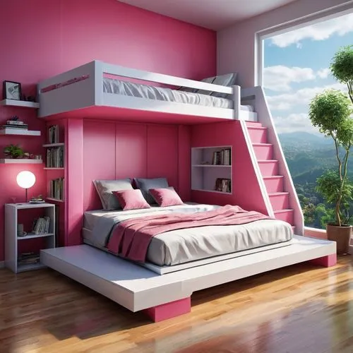 canopy bed,bedroom,children's bedroom,sleeping room,the little girl's room,bed frame,modern room,kids room,bunk bed,pink vector,baby room,great room,doll house,natural pink,3d rendering,guest room,sky apartment,3d background,color pink,room divider,Conceptual Art,Fantasy,Fantasy 03