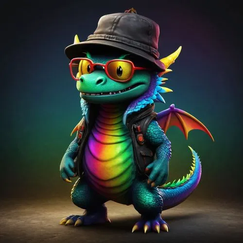 malagasy taggecko,dragon lizard,fedora,draconic,painted dragon,rainbow background,chinese water dragon,dragon li,saurian,pubg mascot,dragon design,eastern water dragon,kobold,cynorhodon,dragon,cute cartoon character,drago milenario,stylish boy,dinosaruio,skylanders,Illustration,Abstract Fantasy,Abstract Fantasy 22