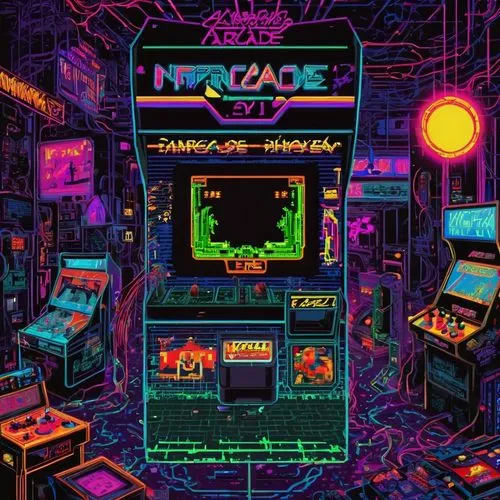 arcade,arcade game,arcade games,arcades,pinball,pac-man,80s,neon ghosts,atari,turbografx-16,80's design,video game arcade cabinet,pacman,neon,nostalgic,neon coffee,voltage,retro,retro background,nes,Unique,Pixel,Pixel 04