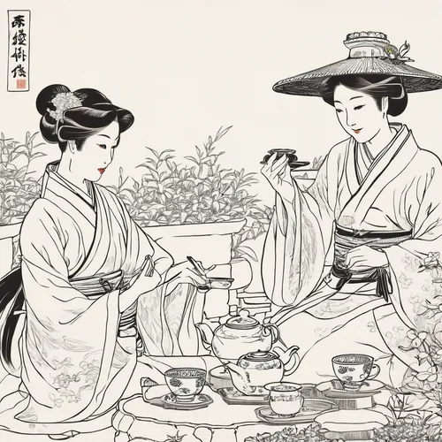 tea ceremony,junshan yinzhen,korean royal court cuisine,korean culture,maojian tea,pu'er tea,tea service,longjing tea,gyokuro,dianhong tea,baihao yinzhen,japanese tea,tieguanyin,sayama tea,ikebana,zhajiangmian,sencha,oriental painting,cool woodblock images,kimchijeon,Illustration,Japanese style,Japanese Style 09