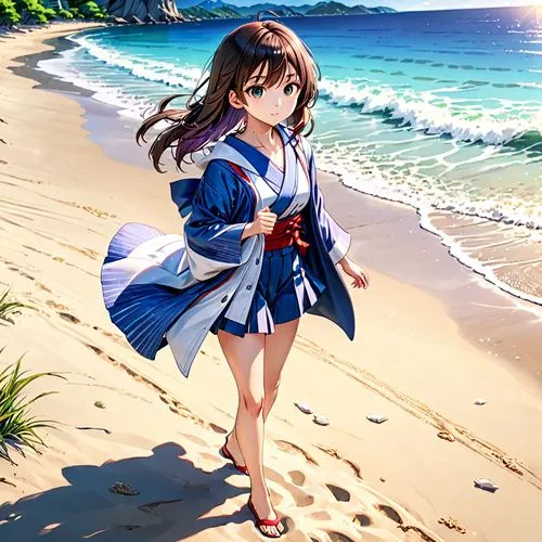 beach background,suzumiya,beach scenery,mutsu,uzuki,yukata,Anime,Anime,General