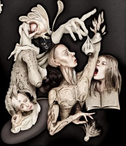 naked woman
,the women are posed to be witches,porcelain dolls,svankmajer,marionettes,designer dolls,grotesqueries,primitive dolls,Common,Common,Fashion