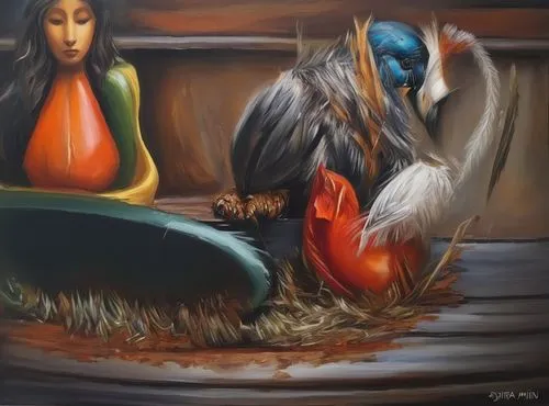 indigenous painting,bird painting,parrot couple,bird couple,pelicans,birds of the sea,bird in bath,in the mother's plumage,bird of paradise,oil painting on canvas,khokhloma painting,oil on canvas,oil painting,mandarin ducks,water fowl,african art,glass painting,bird-of-paradise,spoon heron,indian art,Illustration,Paper based,Paper Based 04