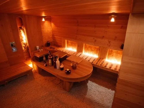 полуподвальное помещение оформленное как сауна,some bottles bottles candles lights and a table,sauna,wooden sauna,saunas,cabin,board room,banya,Photography,General,Realistic