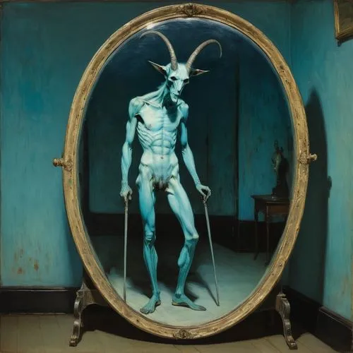 magic mirror,nyarlathotep,the mirror,el salvador dali,actaeon,guyver,Art,Classical Oil Painting,Classical Oil Painting 44