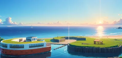 floating islands,floating huts,artificial islands,artificial island,floating island,island suspended,an island far away landscape,islands,cube sea,backgrounds,cube background,cartoon video game backgr