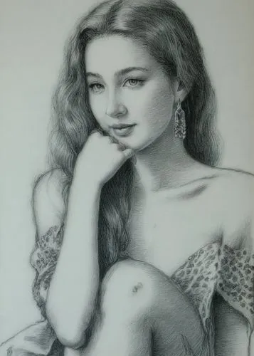 a pencil drawing of a beautiful woman sitting,vintage drawing,charcoal drawing,pencil drawing,girl drawing,pencil drawings,girl portrait,Illustration,Black and White,Black and White 30