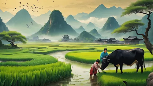 rice fields,ricefield,the rice field,rice paddies,rice field,paddy field,rural landscape,chinese art,vietnam,world digital painting,rice cultivation,viet nam,landscape background,farm landscape,guizhou,oxen,green landscape,farm background,paddy harvest,pasture,Photography,General,Natural