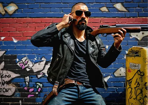 man holding gun and light,violist,violinist,holding a gun,violin player,pointing gun,jackal,combat pistol shooting,revolver,street musician,marksman,gunpoint,shooter,pistol,shooter game,gunfighter,agent 13,gangstar,kalashnikov,digital compositing,Art,Artistic Painting,Artistic Painting 30