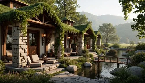 riverwood,riftwar,netherwood,rivendell,teahouse,sake gardens,summer cottage,streamwood,home landscape,teahouses,house by the water,sansar,render,japanese garden ornament,mountain settlement,bungalows,streamside,seclude,cryengine,landscaped