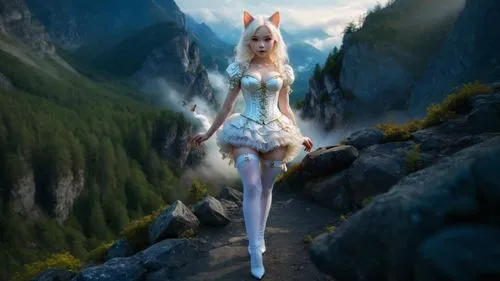 fantasy picture,white fox,faerie,fairy tale character,white rabbit,snow hare