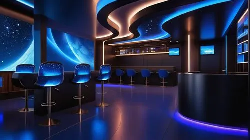 nightclub,liquor bar,unique bar,movie theater,neon light drinks,piano bar,art deco background,bar,bar counter,movie theatre,wine bar,cinema 4d,ufo interior,planetarium,cinema strip,blue room,neon drinks,3d background,bar spiral galaxy,sky space concept,Photography,General,Realistic