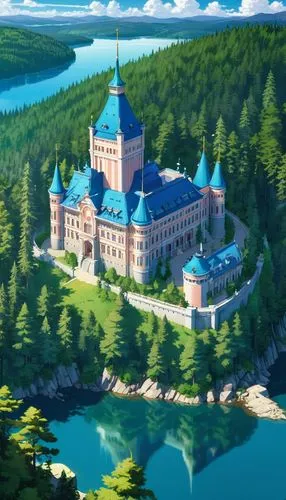 fairy tale castle,fairytale castle,miramare,many glacier hotel,ghibli,summit castle,yoshikuni,castle,grand hotel,dragon palace hotel,castlelike,disney castle,hokkaido,kenogami,suomi,mineko,takarazuka,studio ghibli,atlantis,ritzau,Illustration,Japanese style,Japanese Style 03