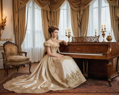 rosenkavalier,latynina,fortepiano,harpsichordist,onegin,duchesse,concerto for piano,noblewoman,harpsichord,pianoforte,pianist,steinway,bosendorfer,rococo,traviata,cimbalom,habanera,pianism,iulia hasdeu castle,mayerling,Illustration,Retro,Retro 01