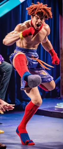 In a comedy sketch, a character slips on a pair of bobby socks and hilariously slides across the stage.,striking combat sports,combat sport,lethwei,folk wrestling,lucha libre,battling ropes,mixed mart