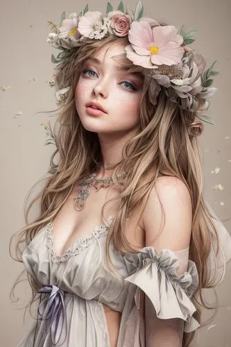 jessamine,fantasy portrait,flower fairy,faery,faerie,flower girl,fairy queen,floral wreath,elven flower,girl in flowers,flower crown,flora,wild roses,spring crown,boho art,rosa 'the fairy,beautiful girl with flowers,lilac blossom,zodiac sign libra,blooming wreath,Common,Common,Natural