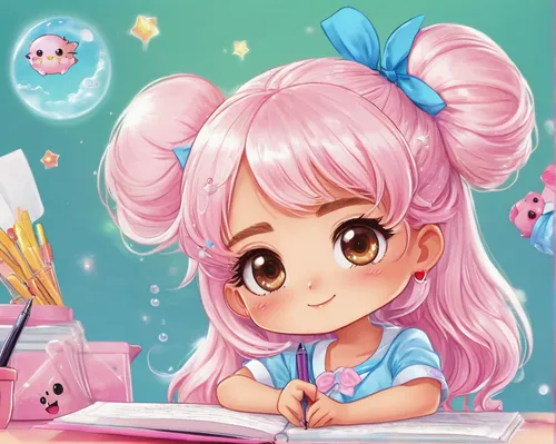 pink scrapbook,fluffy diary,girl studying,cute cartoon character,kids illustration,chibi girl,girl drawing,kawaii pig,cute cartoon image,kawaii,child's diary,cupcake background,chibi,kawaii girl,japanese kawaii,illustrator,donut illustration,children's background,anime cartoon,candy island girl,Illustration,Japanese style,Japanese Style 01