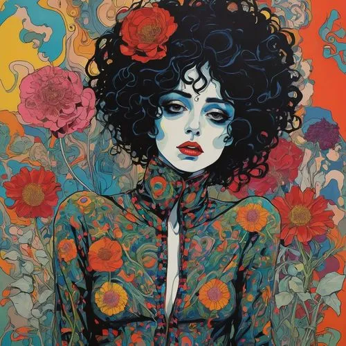 musidora,girl in flowers,kommuna,siouxsie,marla,cerati,Illustration,Paper based,Paper Based 19