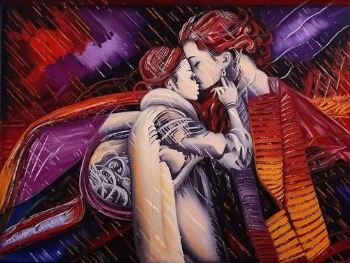 Passion Sexy Painting ,Naked Woman  Abstract Body Art Oil Painting,painting of two woman kissing next to each other in the rain,lempicka,amants,amantes,gangloff,mother kiss,garamantes,Illustration,Abs