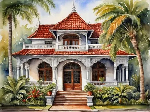 house painting,tangalle,traditional house,holiday villa,old colonial house,kumarakom,tropical house,houses clipart,cochin,old house,bungalows,villa,florida home,mustique,private house,old home,architectural style,mattancherry,kerala,dreamhouse,Illustration,Paper based,Paper Based 24