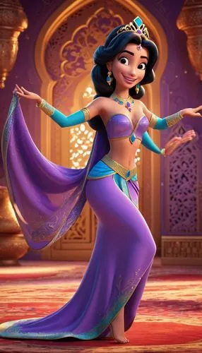 aladha,aladin,jasmine,aladdin,tiana,radha,disney character,belly dance,jasmine blue,elsa,princess anna,princess sofia,mulan,hula,arabian,rapunzel,oriental princess,jasmine blossom,jaya,rem in arabian nights,Unique,3D,3D Character