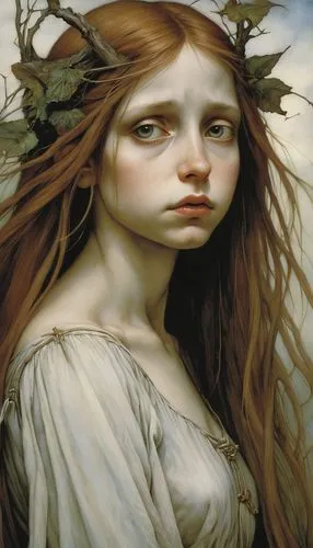 dryad,faery,mystical portrait of a girl,faerie,fae,fantasy portrait,rusalka,lilian gish - female,artemisia,girl with tree,gypsywort,fantasy art,white lady,the enchantress,wilted,faun,girl in a long,the magdalene,young woman,jessamine,Illustration,Realistic Fantasy,Realistic Fantasy 14