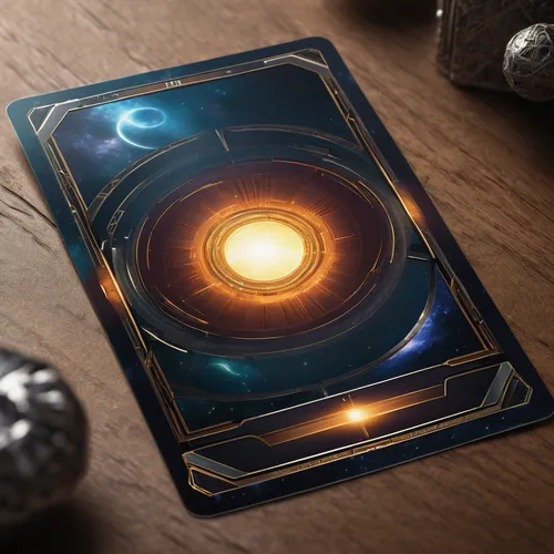 futuristic rectangular trading card template design for a umbral trading card game,,healing stone,star card,core shadow eclipse,collectible card game,symetra,amulet,powerglass,magic grimoire,iron,arti