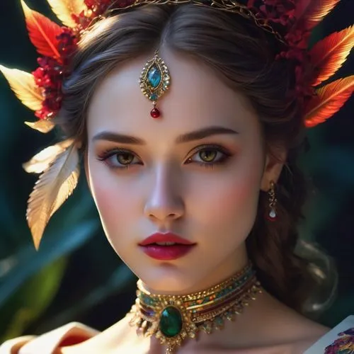 radha,fantasy portrait,indian bride,balinese,indian headdress,headdress,east indian,indian woman,tiger lily,aditi rao hydari,mystical portrait of a girl,indian,headpiece,romantic portrait,jaya,woman portrait,indian girl,diadem,romantic look,fantasy art