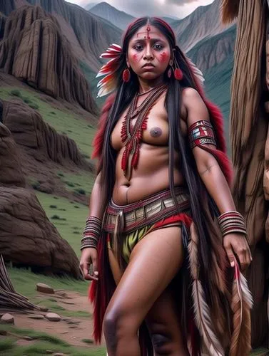 amerindian,amazona,kayapo,warrior woman,indigenous painting,peruvian women