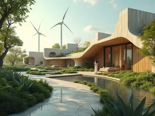 ecovillages,3d rendering,modern house,mid century house,cleantech,landscape design sydney,futuristic architecture,ecotopia,render,passivhaus,modern architecture,ecological sustainable development,ecotech,smart house,ecovillage,wind park,ecoterra,dunes house,roof landscape,greentech,Photography,General,Realistic