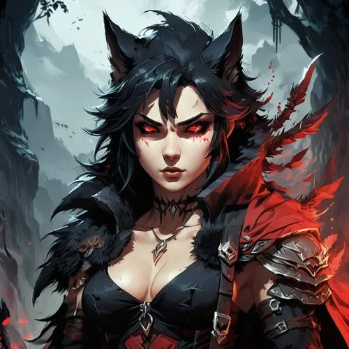 huntress,red riding hood,black shepherd,wolf,howling wolf,fantasy portrait,kitsune,female warrior,vampire woman,dark elf,wolves,gara,mara,fantasy art,crow queen,redfox,red wolf,vampire lady,artemisia,cat warrior,Conceptual Art,Fantasy,Fantasy 02