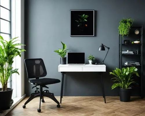 blur office background,creative office,office desk,modern office,dark green plant,furnished office