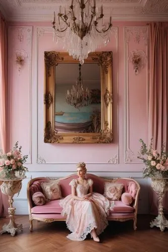 pink chair,lachapelle,bridal suite,ornate room,rococo,opulence,liselotte,antoinette,aristocratic,peignoir,opulently,siriano,demarchelier,pink magnolia,aristocracy,soft pink,rosecliff,opulent,malplaquet,viscountess,Illustration,Realistic Fantasy,Realistic Fantasy 24