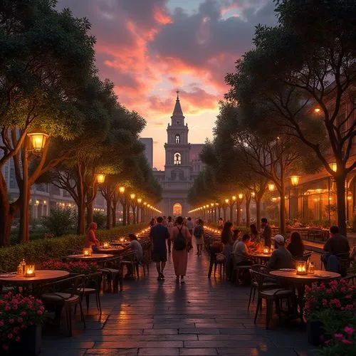 tlaquepaque,guadalajara,coyoacan,morelia,new orleans,evening atmosphere,rome night,paris cafe,cholula,neworleans,chapultepec,walkway,seville,plaza de armas,quito,zocalo,esplanades,buenos aires,shanghai disney,queretaro,Photography,General,Realistic