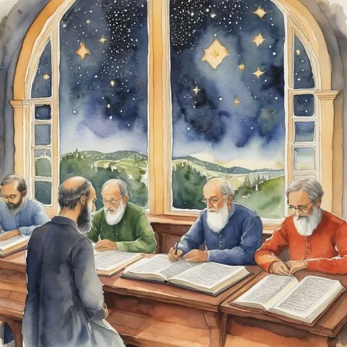 astronomers,wise men,contemporary witnesses,fourth advent,church painting,third advent,advent calendar,astronomer,first advent,second advent,gnomes at table,the twelve apostles,three wise men,the three wise men,holy supper,christmas scene,the first sunday of advent,children studying,pentecost,nativity of christ,Illustration,Realistic Fantasy,Realistic Fantasy 31