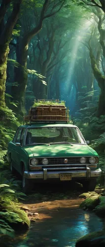 Transport Marisa Jackson to an enchanted forest where she discovers a hidden treasure,station wagon-station wagon,retro vehicle,3d car wallpaper,impala,chevrolet impala,retro car,abandoned car,pontiac