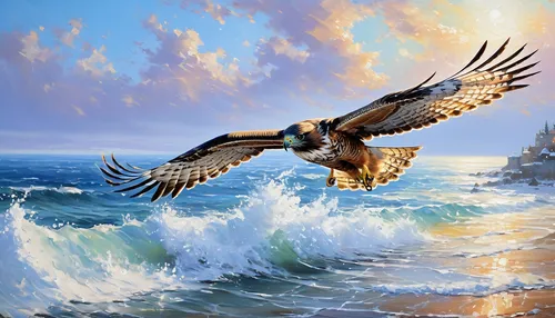 sea hawk,sea head eagle,sea eagle,birds of the sea,giant sea eagle,sea bird,eagles,sea swallow,eagle illustration,sea birds,bird of prey,flying hawk,fishing hawk,african fishing eagle,flying sea gulls,eagle,of prey eagle,peregrine falcon,aztec gull,migratory birds,Conceptual Art,Oil color,Oil Color 06