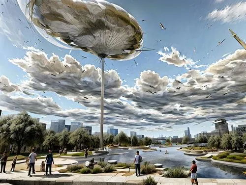 sky space concept,futuristic landscape,post-apocalyptic landscape,virtual landscape,panoramical,artificial islands,artificial island,alien planet,utopian,autostadt wolfsburg,environmental art,planet alien sky,futuristic architecture,terraforming,airships,urban design,planet eart,alien world,flying seeds,ekaterinburg