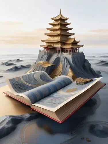 book wallpaper,spiral book,floating island,world digital painting,seasteading,sci fiction illustration,Illustration,Realistic Fantasy,Realistic Fantasy 01