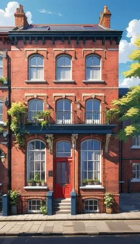 red brick,victorian house,rowhouse,weatherfield,redbrick,red bricks,liversidge,maplecroft,rathgar,victoriana,old victorian,victorian,brownstones,estate agent,apartment house,tenement,old town house,redrow,townhouse,house painting,Illustration,Japanese style,Japanese Style 03