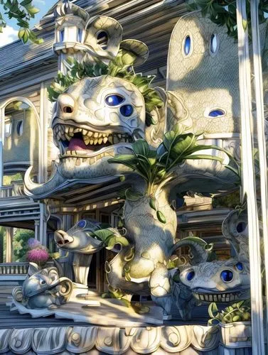 shabdrung,dragon palace hotel,barongsai,tsathoggua,jazz frog garden ornament,palyul,scandia gnomes,shambhala,mikoshi,grotesques,rakshasa,dragon bridge,wasowski,sanborns,taoism,white temple,gaslamp,mwonzora,suckermouth,yokai