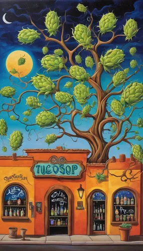 Write a cheerful description of Tucson Hop Shop's lively atmosphere and flavorful beer selection.,orange tree,olive tree,fig tree,the coffee shop,lemon tree,hippy market,albuquerque,bodhi tree,hoptree