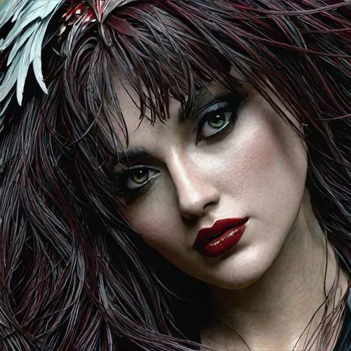 gothika,siouxsie,jingna,morrigan,feather headdress,gothic woman,Illustration,Abstract Fantasy,Abstract Fantasy 01