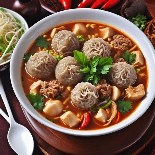 Bakso pedas penuh cabai dicampur mie,huidong,beef hotpot,beef soup,thai northern noodle,tom yum kung,tteok,vietnamese cuisine,thai noodles,tangyuan,shrimp dumplings,asian food,hunanese,tsiang,zapotocn