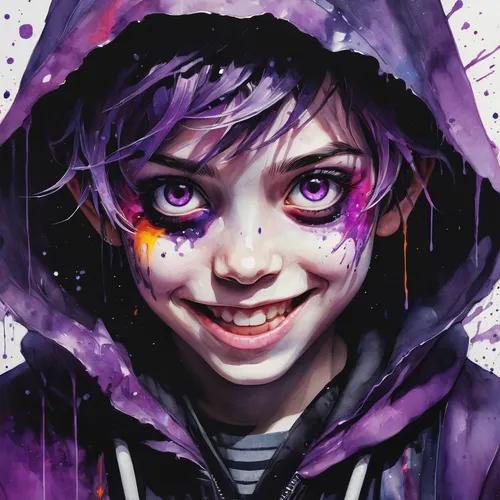 twitch icon,joker,violet,jester,violet eyes,trickster,kids illustration,ganmodoki,custom portrait,tracer,killua,nora,edit icon,hex,world digital painting,fae,purple,killer smile,hatter,ultraviolet,Illustration,Paper based,Paper Based 20