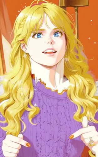 Alice Eve,  knitted sweater , five fingers hands,an anime picture with a woman in a purple sweater,annabeth,pacifica,eilonwy,lalonde,sylvania,gothel,Anime,Anime,General