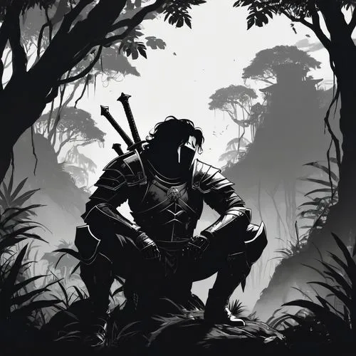 ronin,lone warrior,forest man,the wanderer,turok,siberut,Illustration,Black and White,Black and White 31