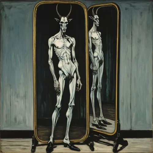 actaeon,chirico,surrealists,diptych,cernunnos,the mirror,Art,Artistic Painting,Artistic Painting 01