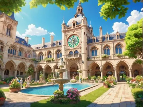 violet evergarden,fairy tale castle,beautiful buildings,alfheim,mabinogi,symphonia,mincy,nunnally,theed,castlelike,bath,tokyo disneyland,yoshikuni,english garden,sylvania,venanzio,belldandy,victoriana,fairytale castle,arrietty,Illustration,Japanese style,Japanese Style 02