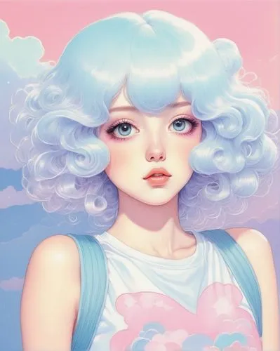 cotton candy,soft pastel,pastel colors,pastels,cumulus,rose quartz,digital painting,bubble gum,cyan,pastel,sky rose,blue mint,mint blossom,holly blue,eglantine,fantasy portrait,little clouds,baby blue,soft robot,pastel paper,Illustration,Retro,Retro 07